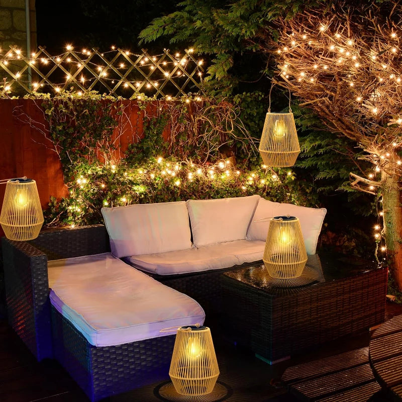 Handwoven Solar-Powered Waterproof Garden Lamps