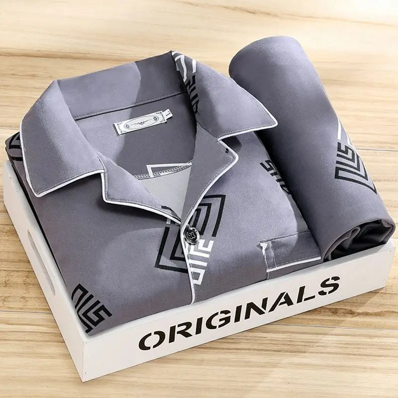 Men's Lightweight Breathable Pajama Set with Button-Up Shirt and Pants