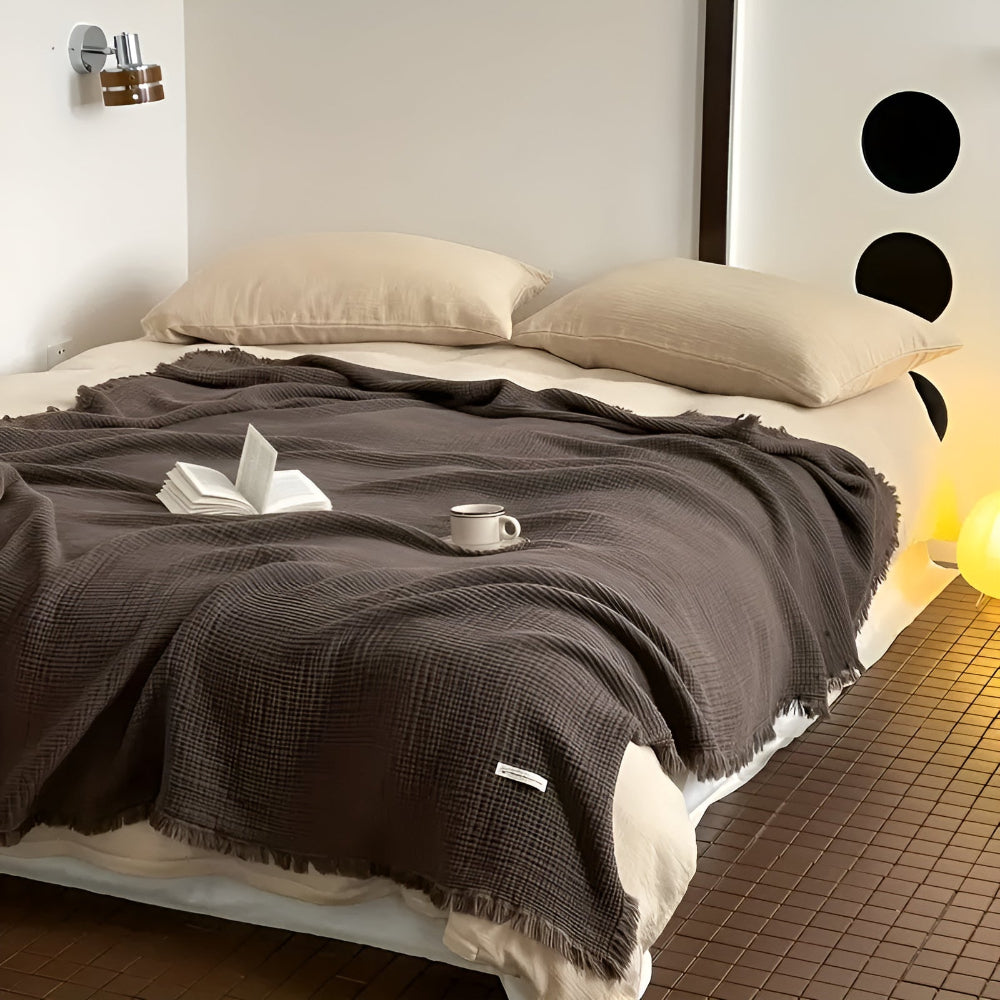 Cotton Crinkle Texture Tassel Throw Blanket