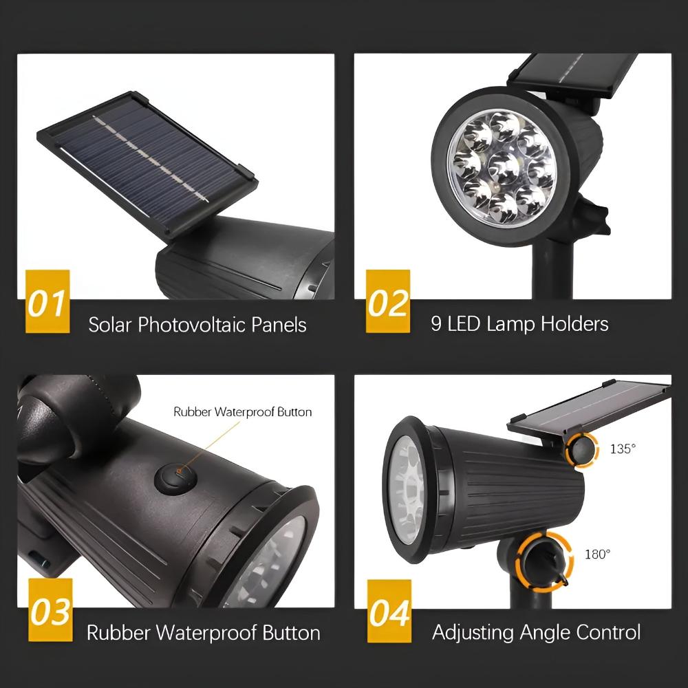 Rechargeable Solar Spotlight with 9 Ultra-Bright LEDs