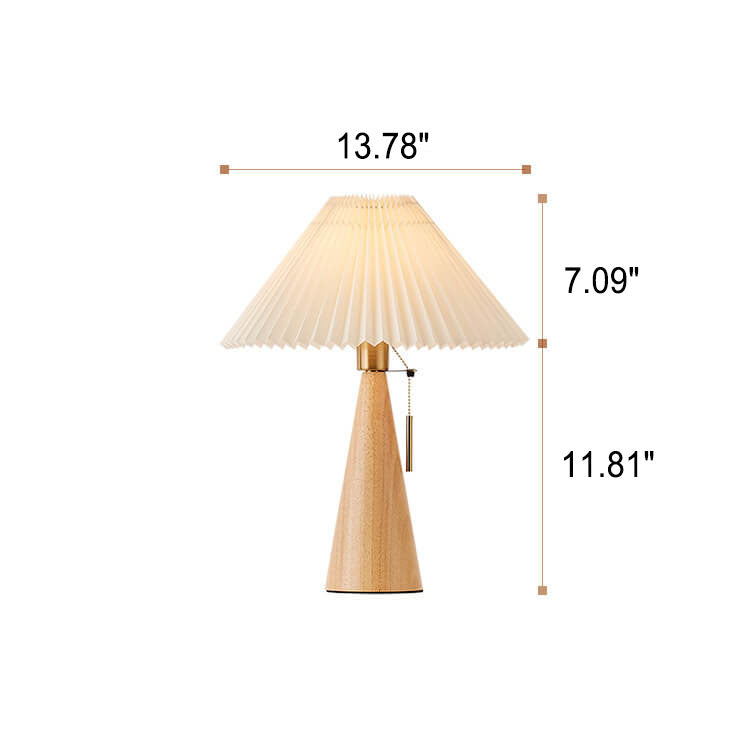 Japanese Minimalist Pleated Table Lamp with Wood Base