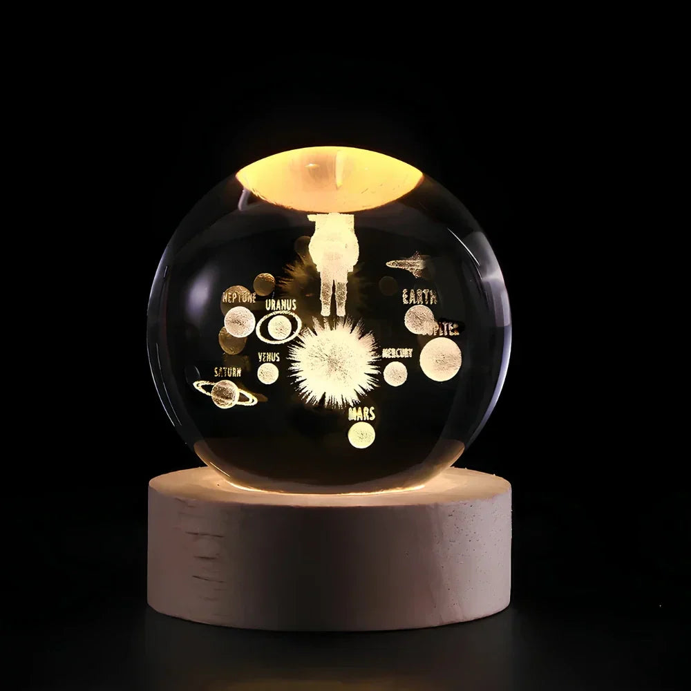 3D LED Crystal Ball Night Light with Wooden Base