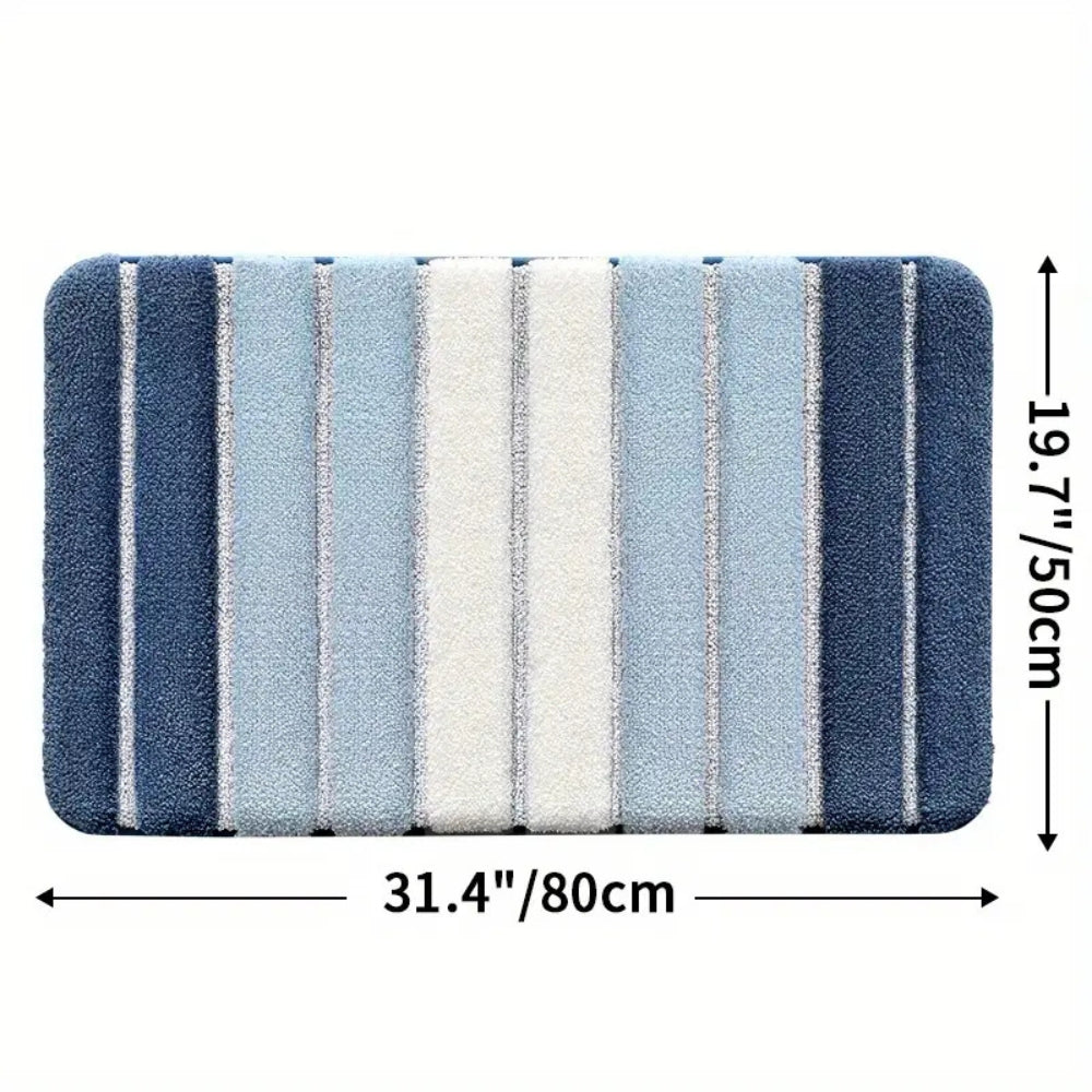 Ultra-Soft Striped Absorbent Bath Mat with Non-Slip Backing