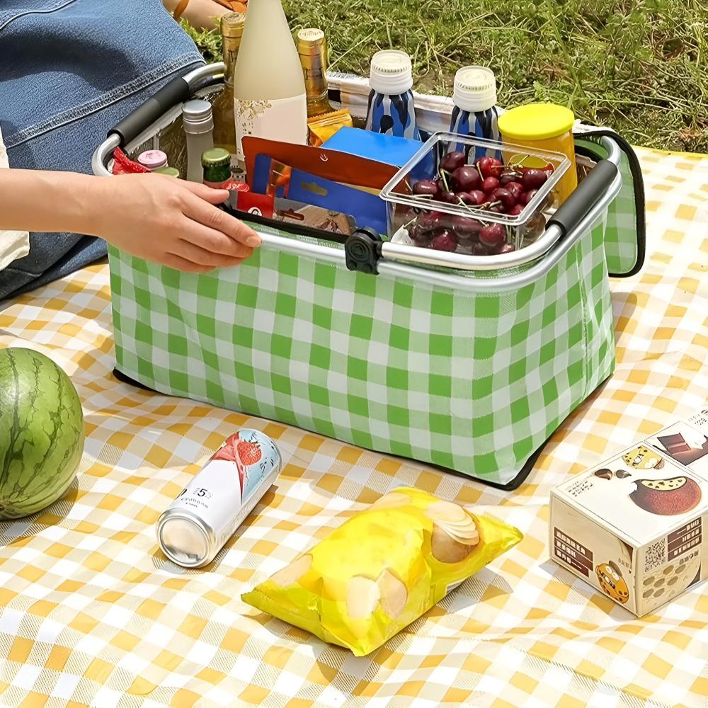 Foldable Insulated Checkered Picnic Basket