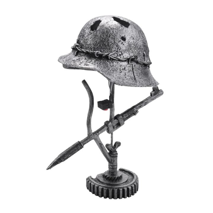 Vintage Steel Military Helmet Table Lamp with LED Flame Effect
