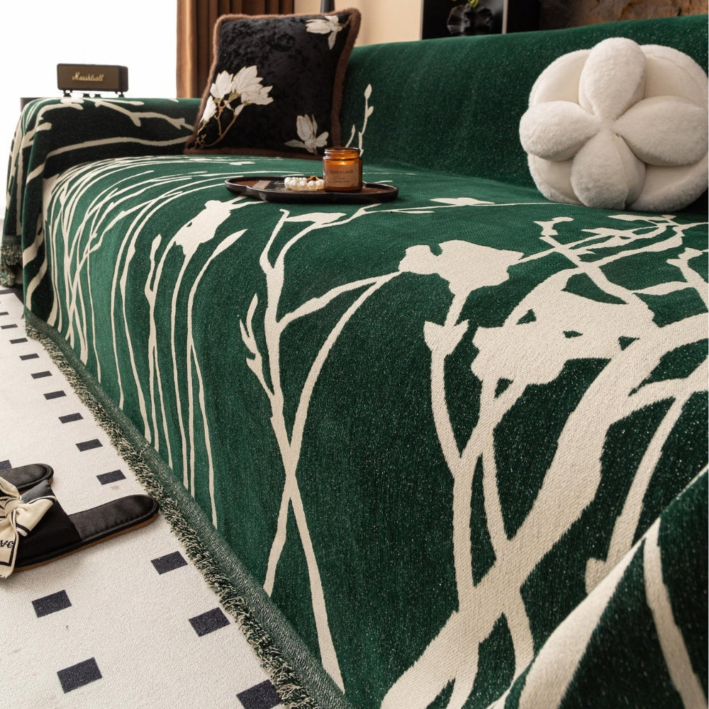 Chenille Sofa Cover with Elegant Branch Design