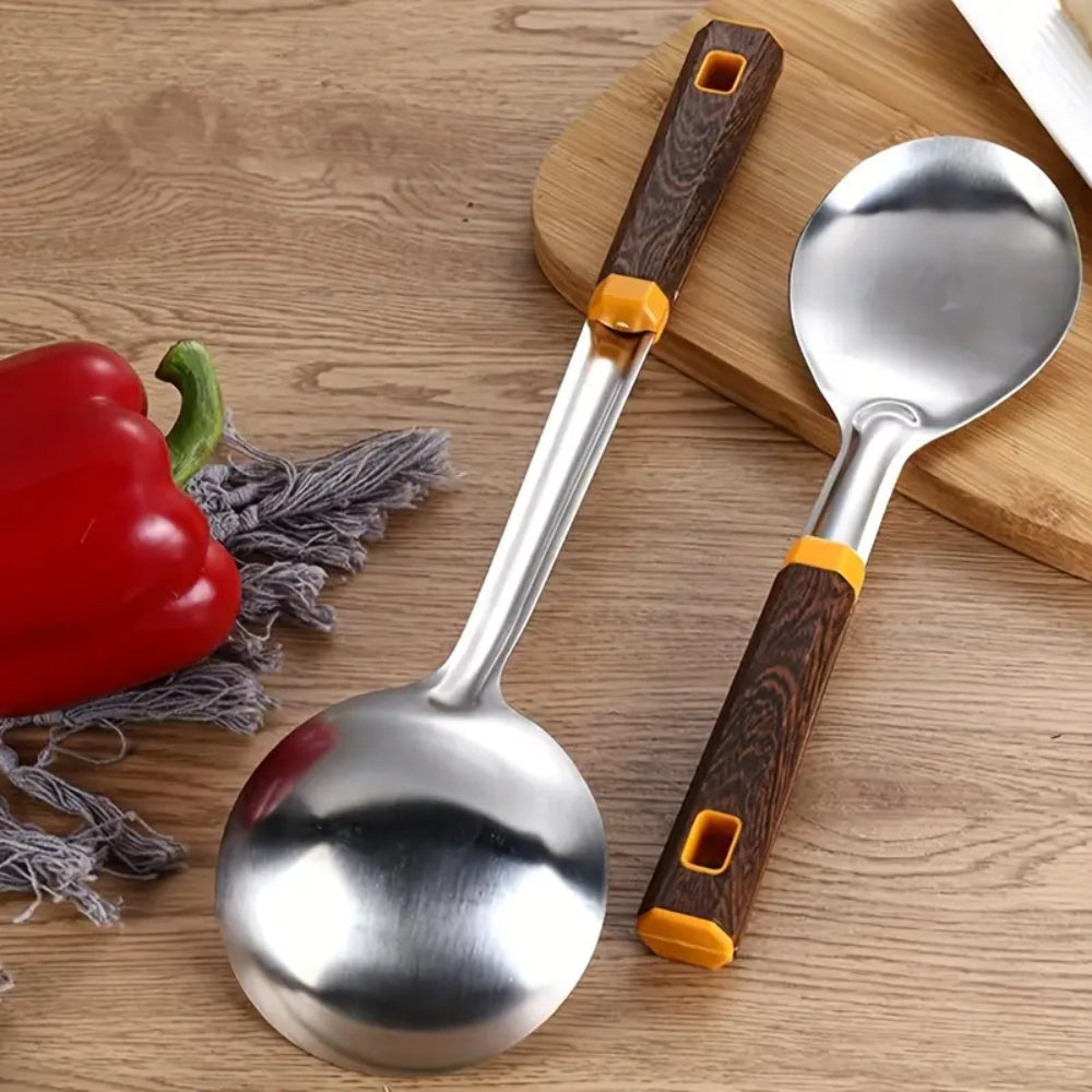 Wood Grain Stainless Steel Cooking Utensils Set - 6 Pieces
