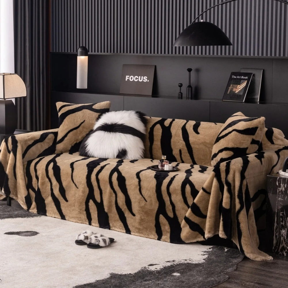 Zebra Print Fleece Sofa Cover