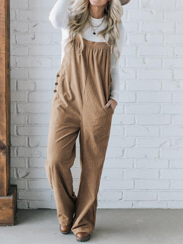Cozy Ribbed Corduroy Loose Fit Overalls with Adjustable Straps