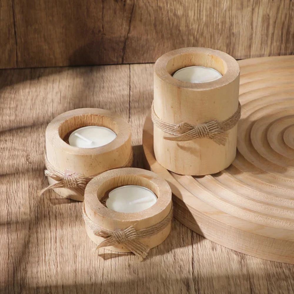 Handcrafted Bamboo Candle Holders Set of 3