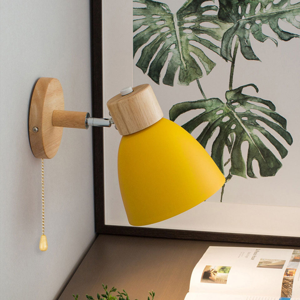 Modern Macaron Wall Light with Natural Wood Accent