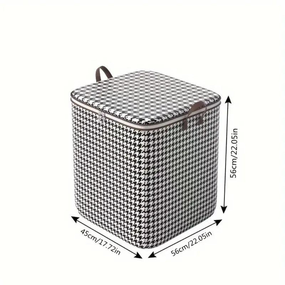 Houndstooth Collapsible Storage Box with Zipper Closure