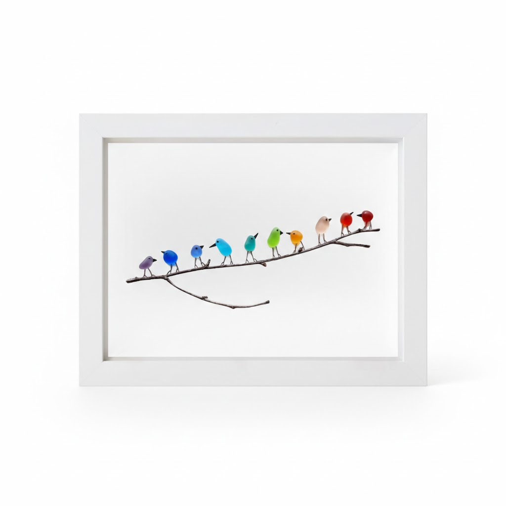 Coastal Sea Glass Bird Wall Art Frame