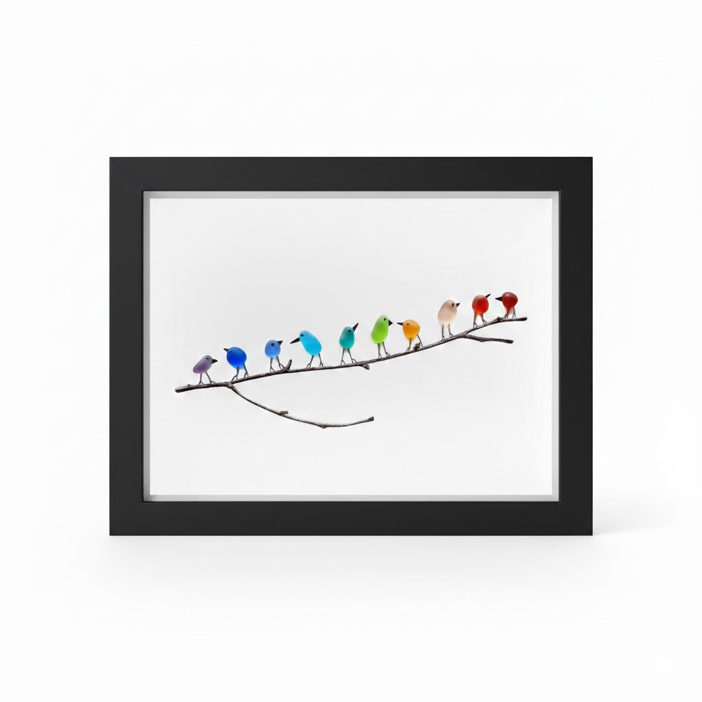 Coastal Sea Glass Bird Wall Art Frame