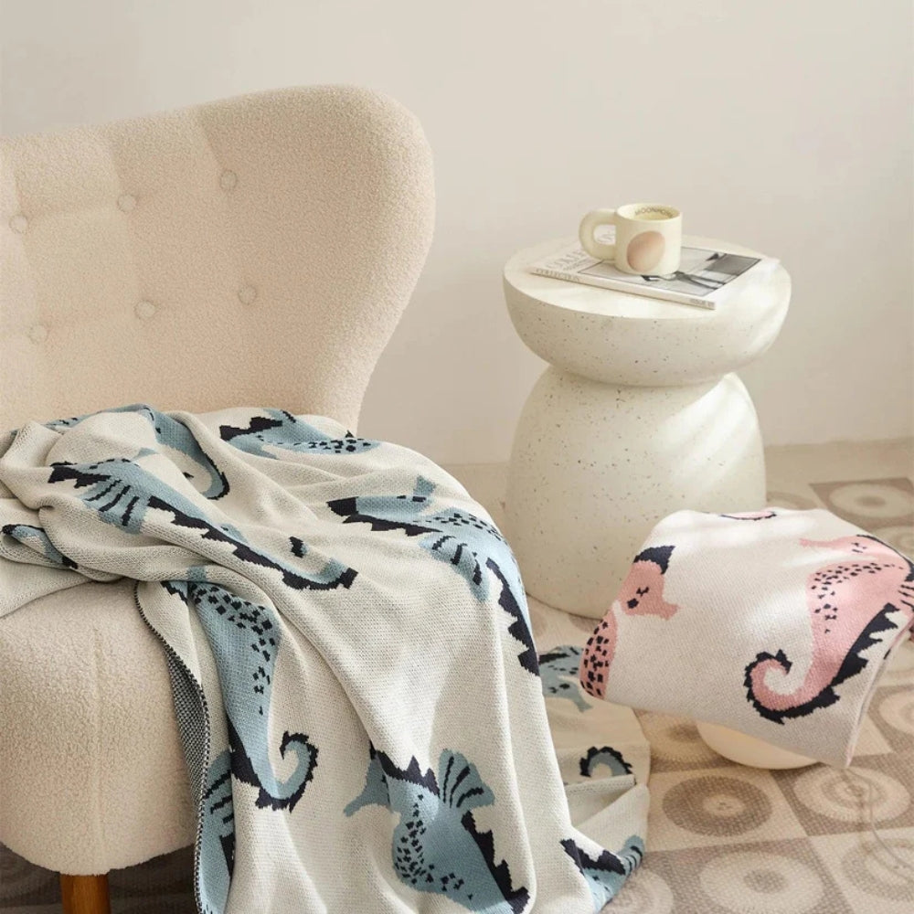 Coastal Seahorse Jacquard Knit Throw Blanket