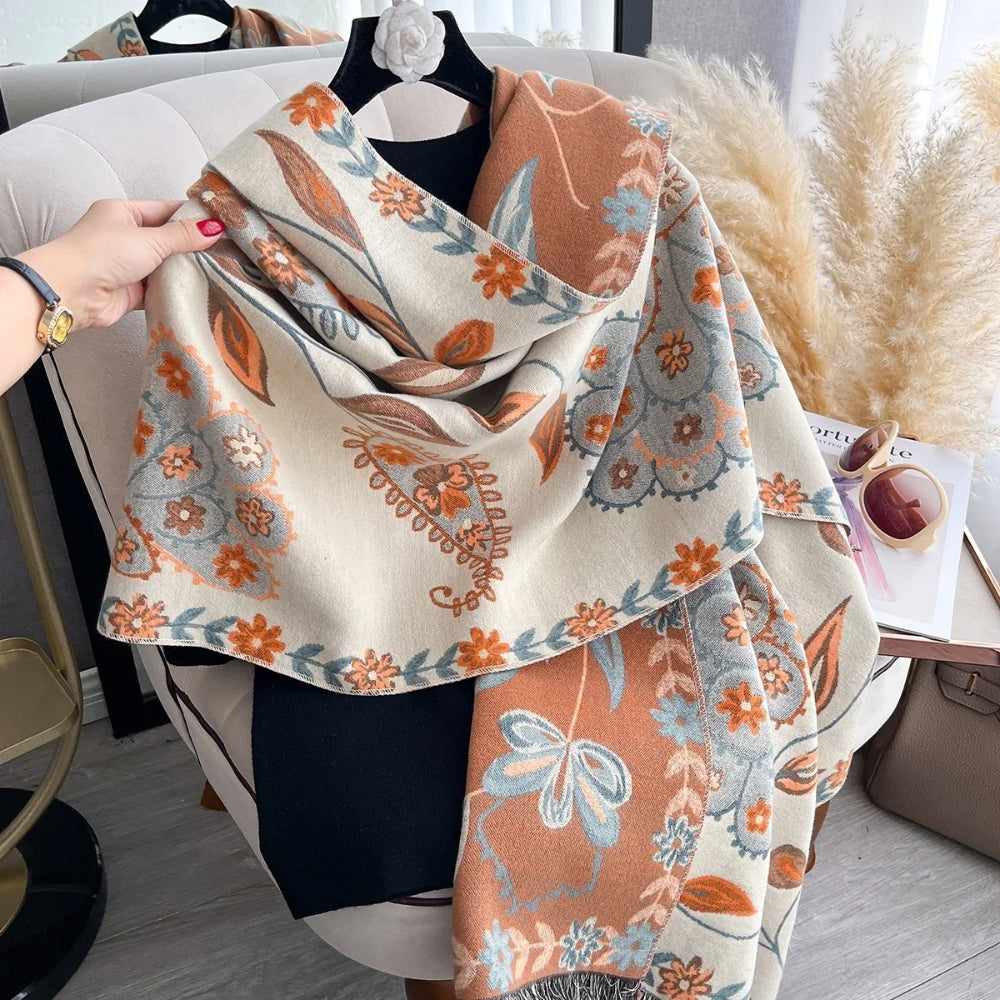 Double-Sided Floral Pashmina Winter Shawl Scarf