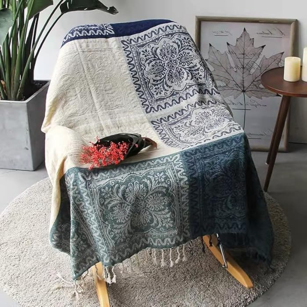 Floral Tassel Chenille Bohemian Blanket