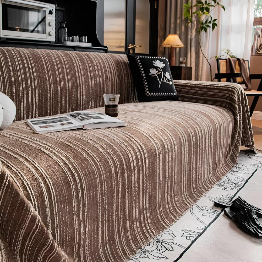 Chenille Striped Sofa Cover for Stain Protection
