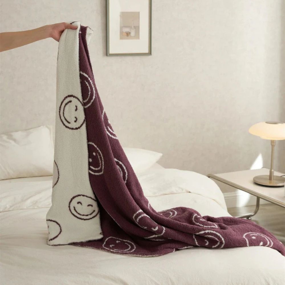 Smiley Face Cotton Plush Throw Blanket