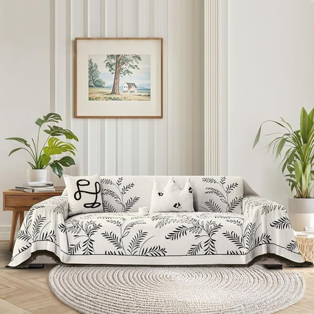 Chenille Sofa Cover with Tassels - Soft, Stain-Resistant Fabric