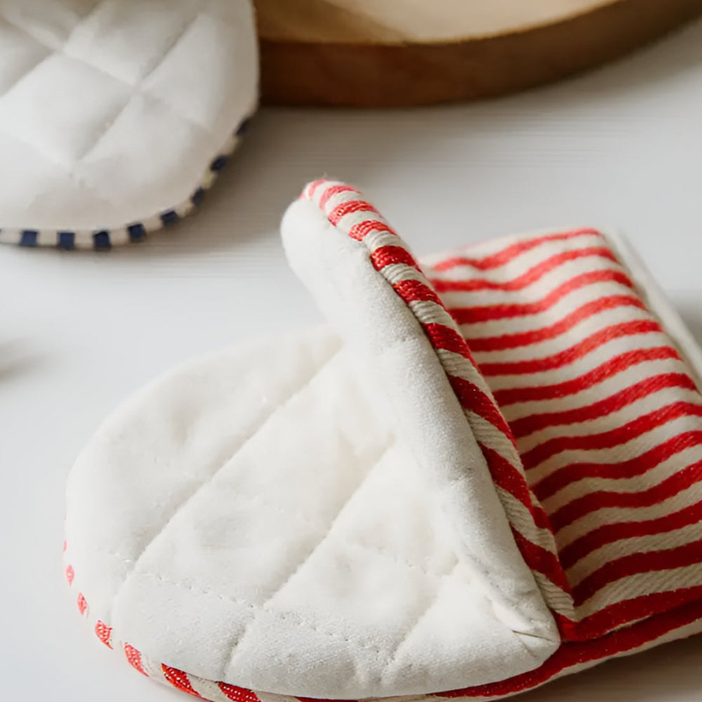 Striped Heat-Resistant Kitchen Mitts with Microfiber Cover