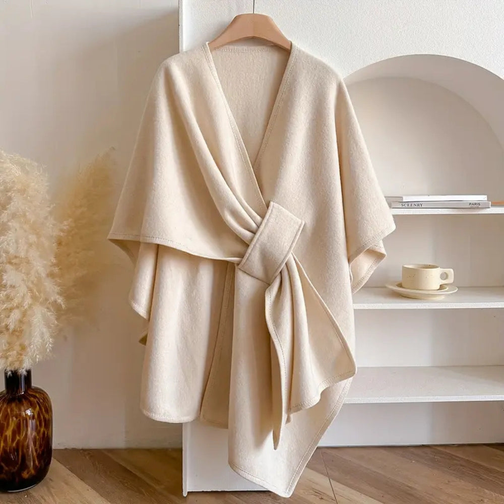 Windproof Women's Shawl Coat - Luxurious Acrylic Poncho