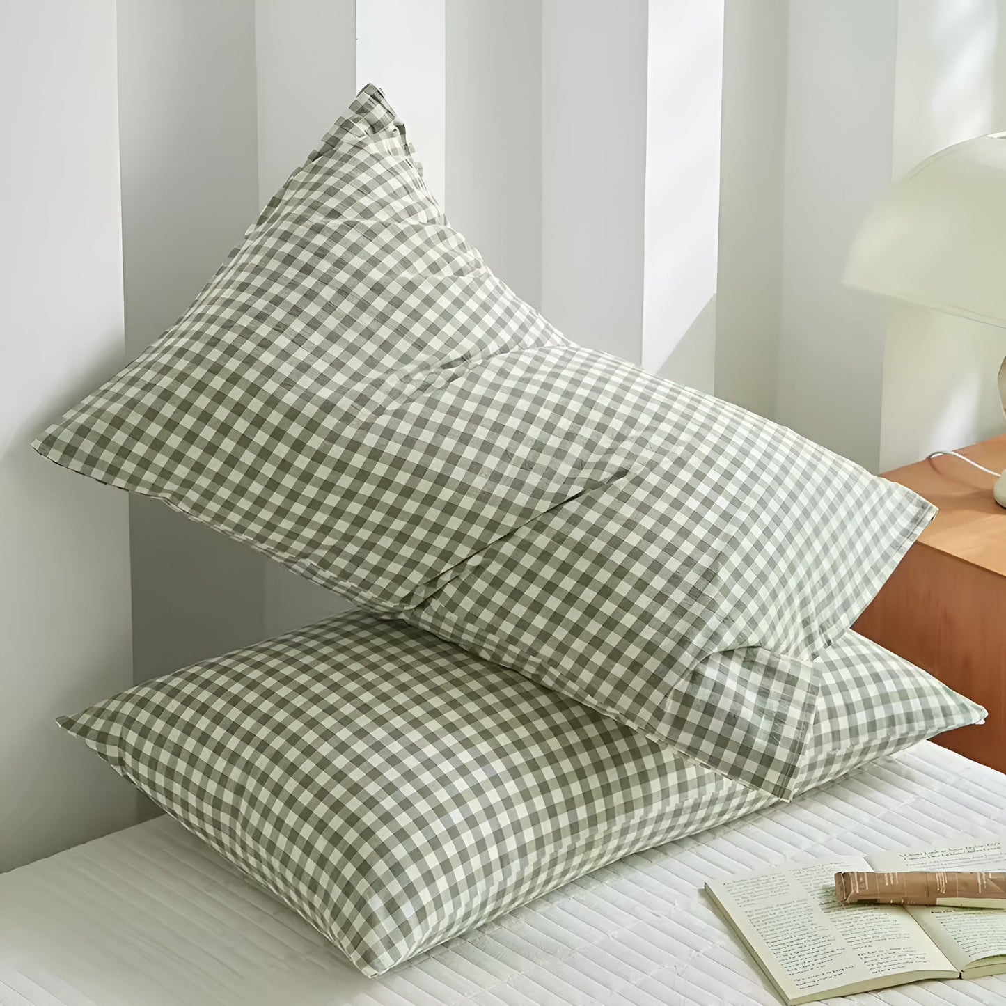 Soft Plaid Checkered Microfiber Pillowcases - Set of 2