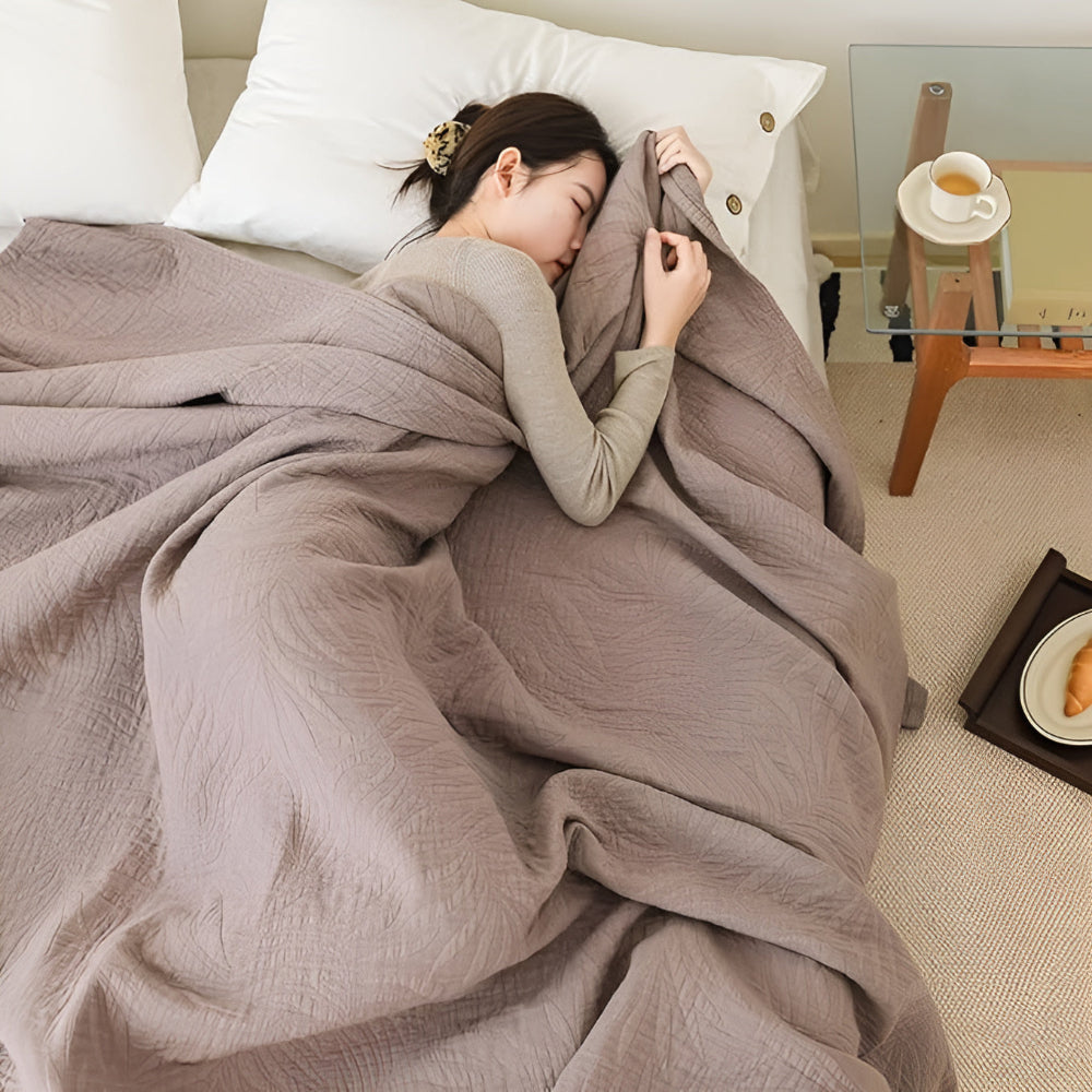 Premium Cotton Leaf Pattern Throw Blanket