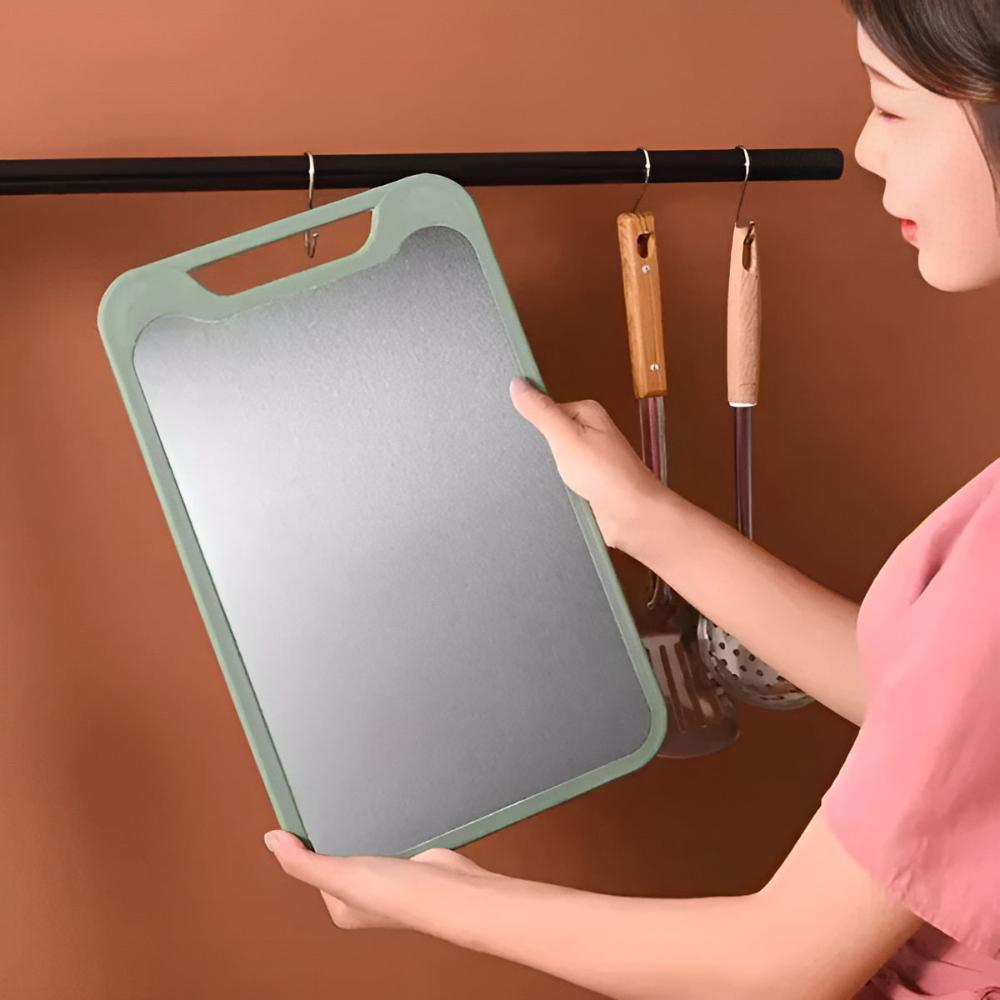 Double-Sided Stainless Steel Chopping Board with Garlic Grinder