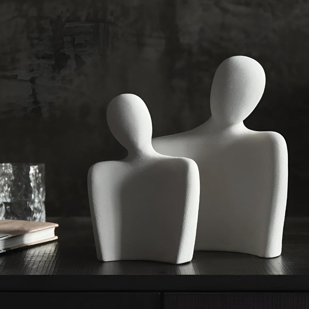Ceramic Romantic Couple Sculpture in Grey Finish