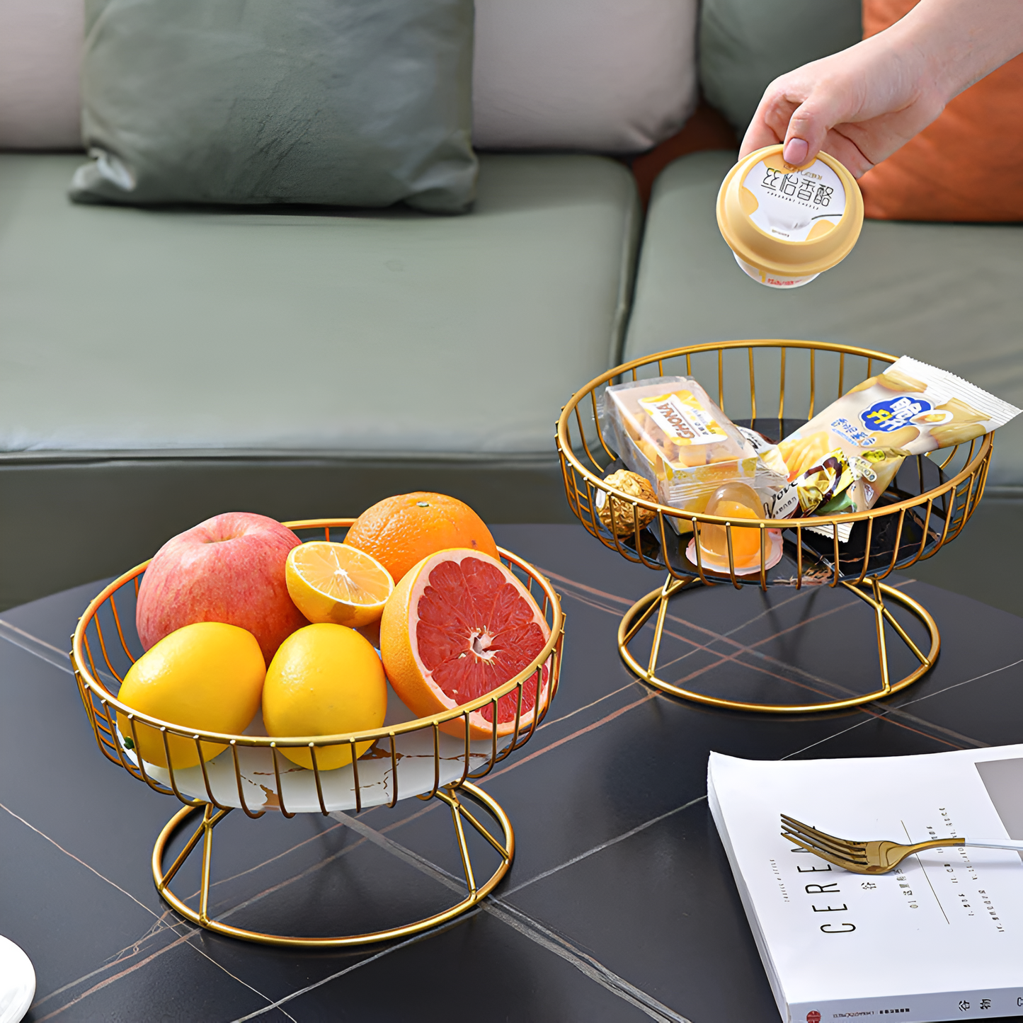 Luxury Handmade Marble Serving Tray with Gold Handles