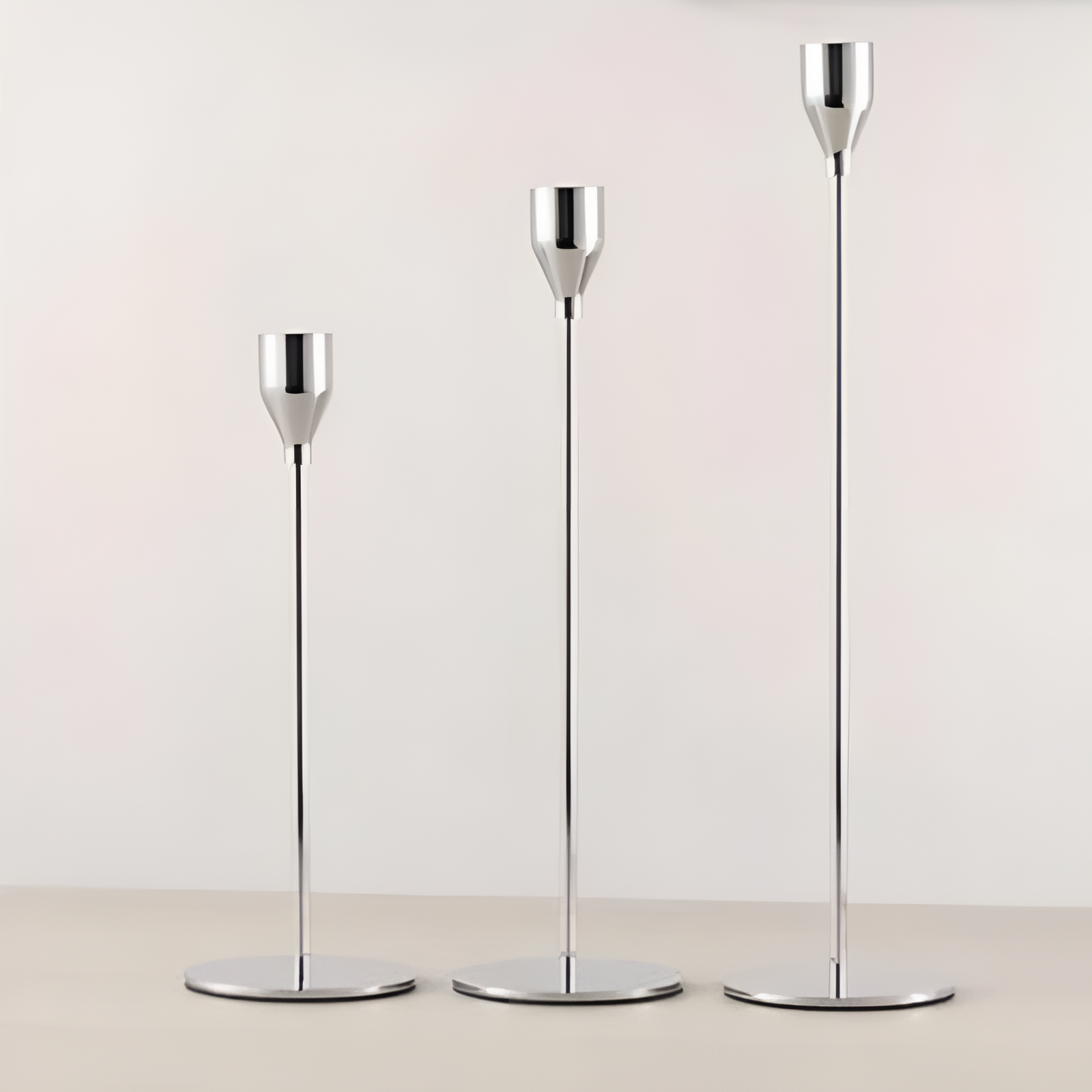 Sleek Metallic Taper Candle Holders Set of 3
