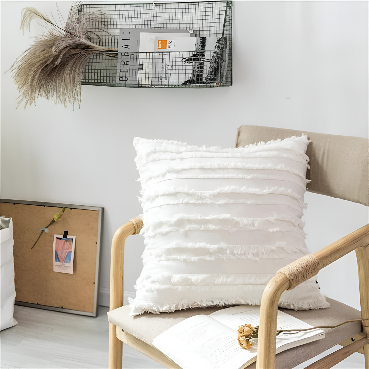 Bohemian Fringe Cushion Cover with Geometric Embroidery