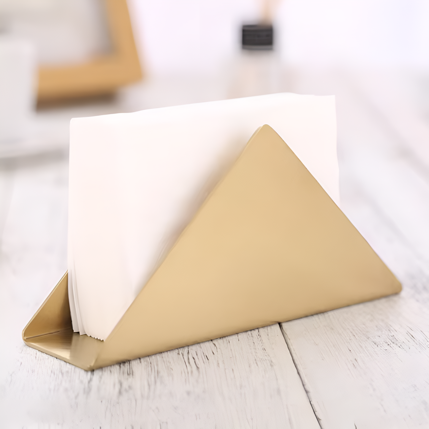 Gold Brass Metallic Napkin Holder with Stable Triangular Design