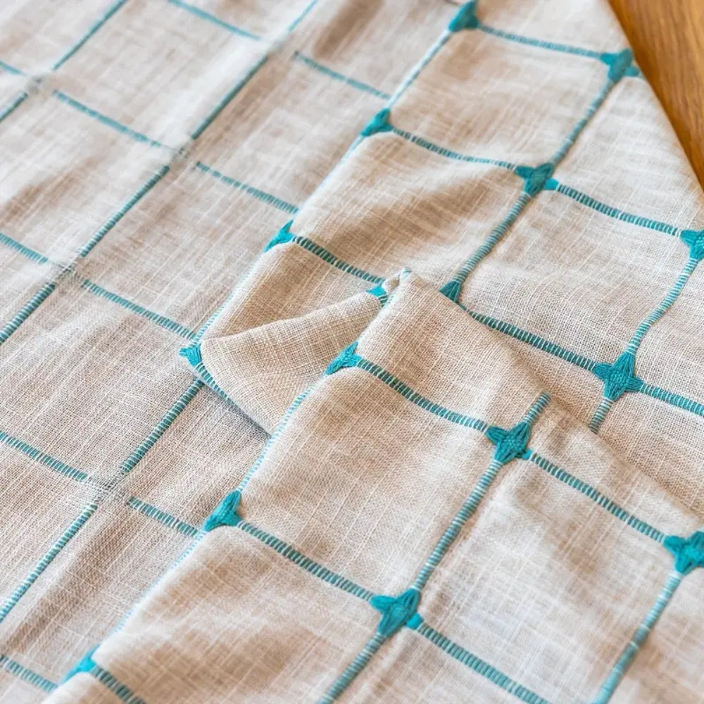 Turquoise Lattice Boho Tassel Semi-Blackout Curtain