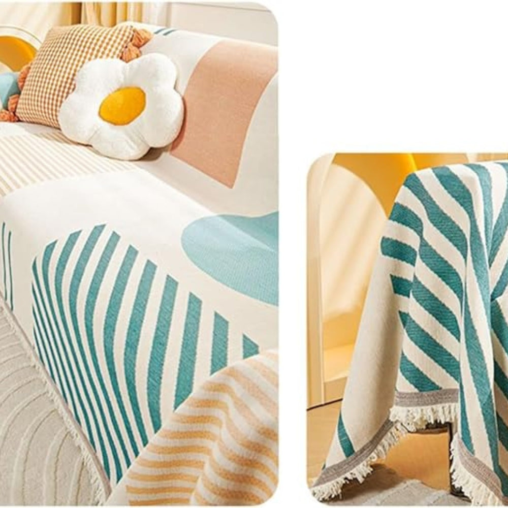 Chenille Geometric Sofa Cover in Meringue