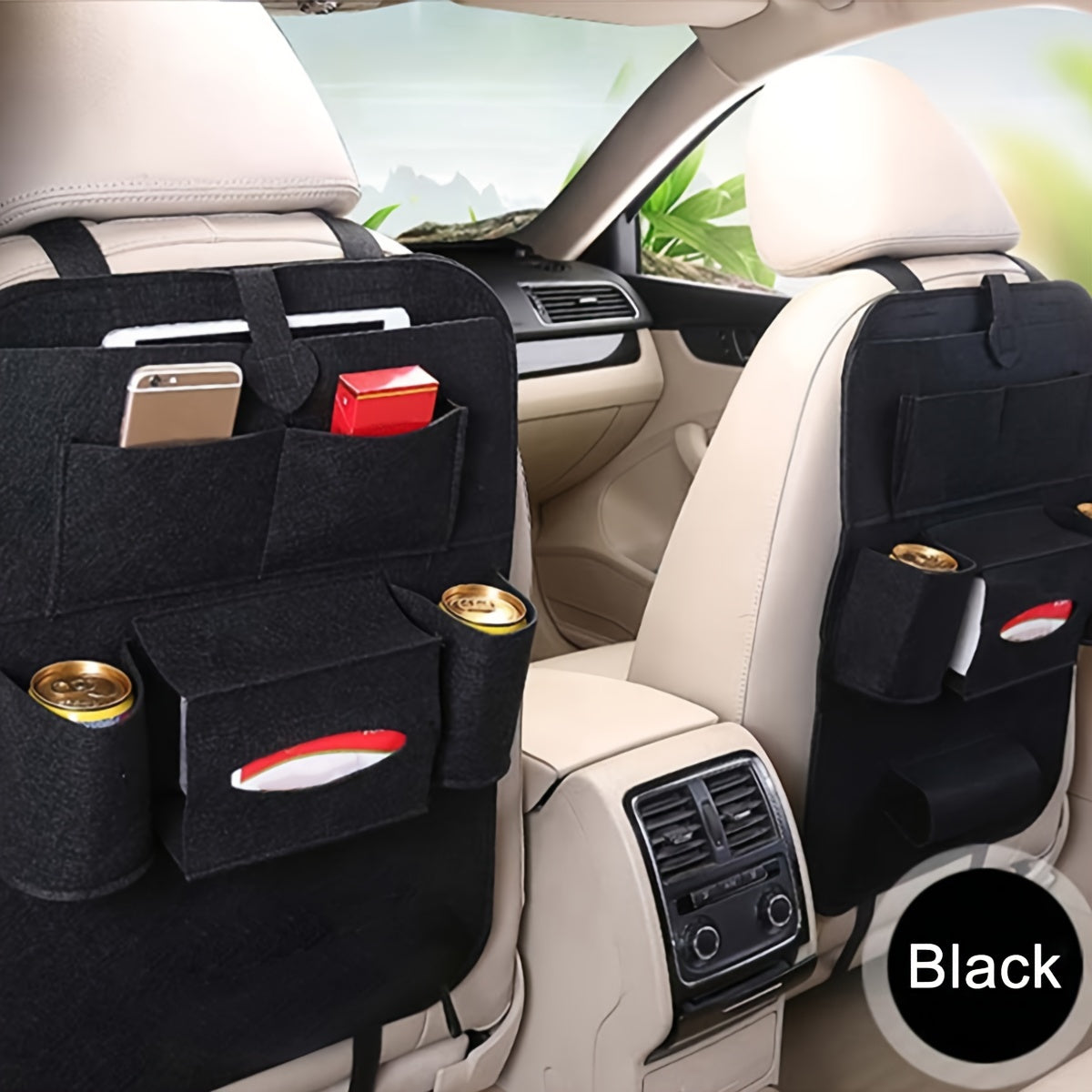 Car Seat Organizer with Felt Pockets and Tablet Holders