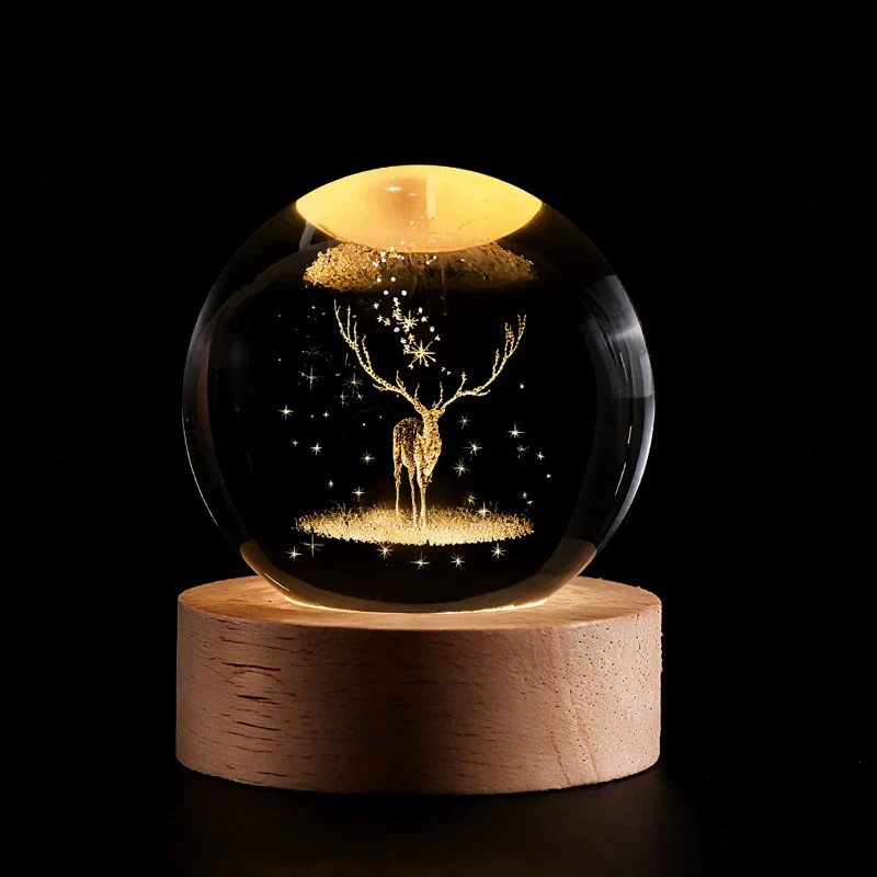 LED 3D Galaxy Crystal Night Light with Wooden Base