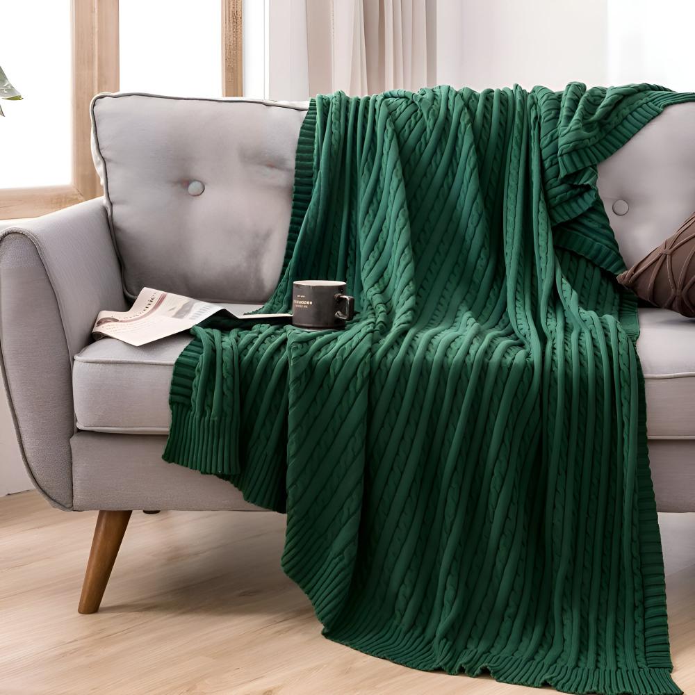 Cable Knit Cotton Throw Blanket