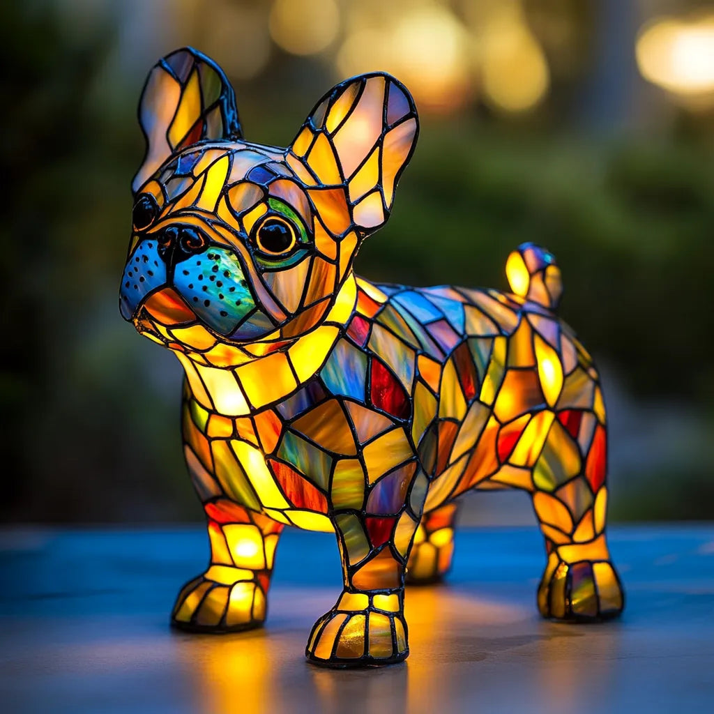 Stained Glass Dog Table Lamp with Colorful Ambient Light