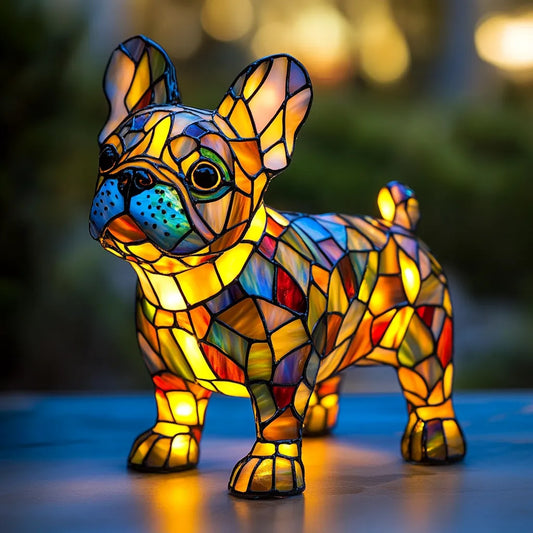 Stained Glass Dog Table Lamp with Colorful Ambient Light