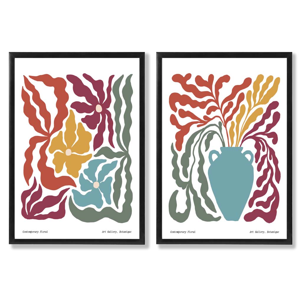 Colorful Boho Floral Art Prints Set of 2