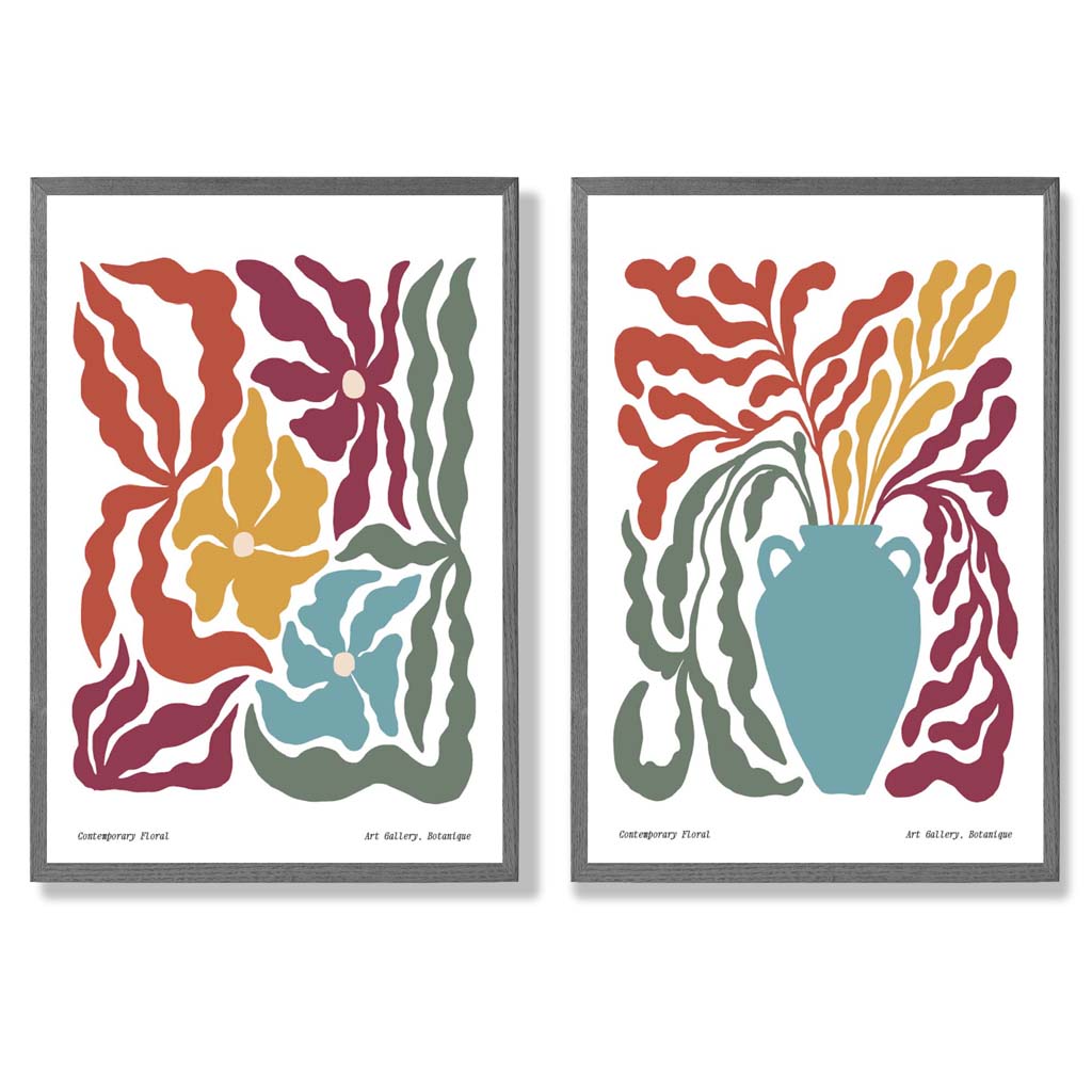 Colorful Boho Floral Art Prints Set of 2