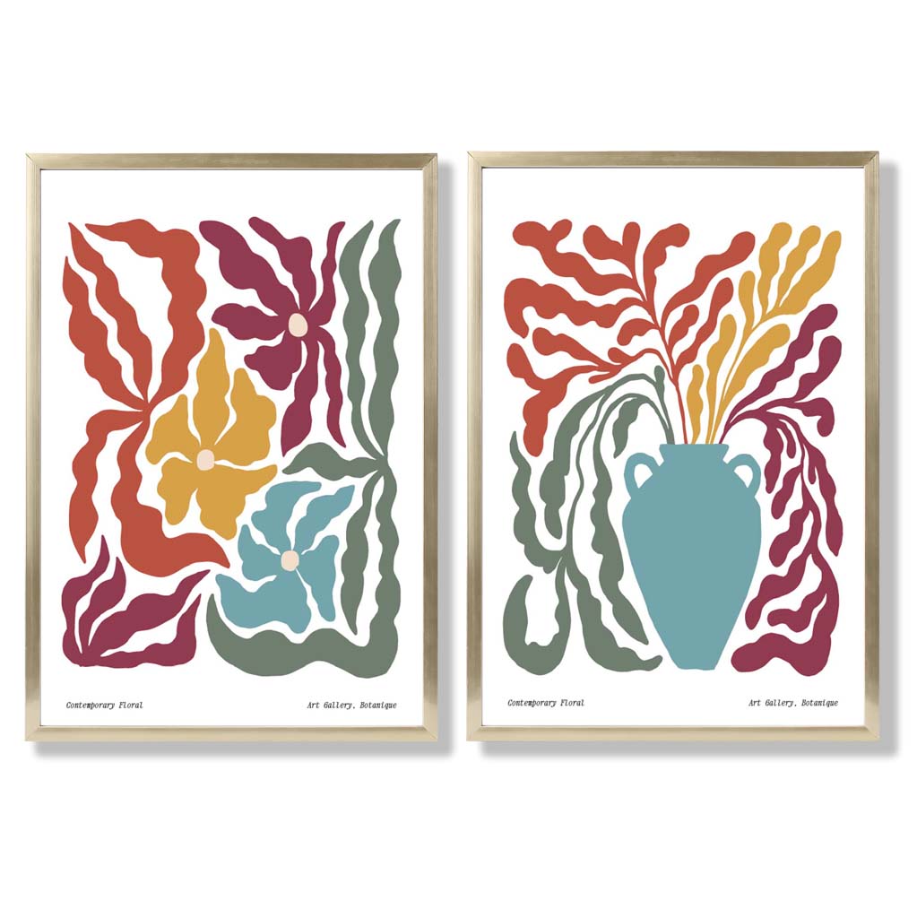 Colorful Boho Floral Art Prints Set of 2