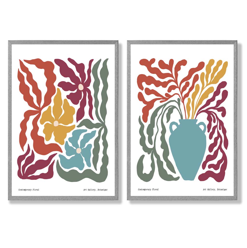 Colorful Boho Floral Art Prints Set of 2