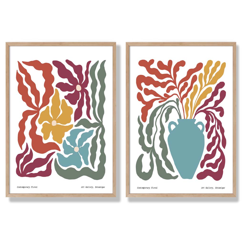 Colorful Boho Floral Art Prints Set of 2