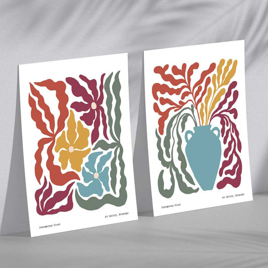 Colorful Boho Floral Art Prints Set of 2
