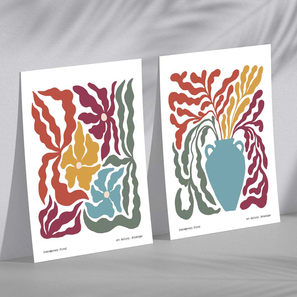 Colorful Boho Flower Art Prints Set of 2