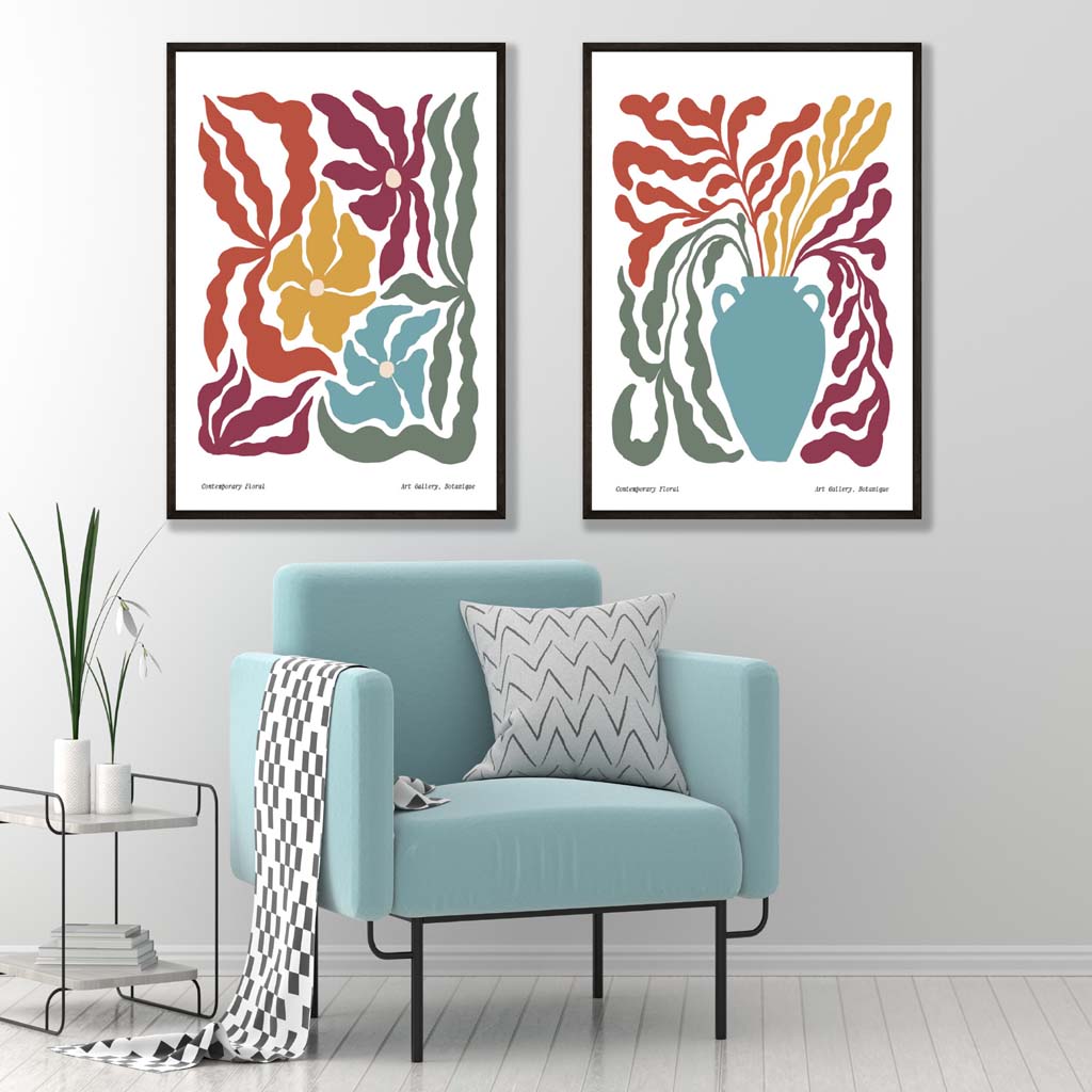 Colorful Boho Flower Art Prints Set of 2