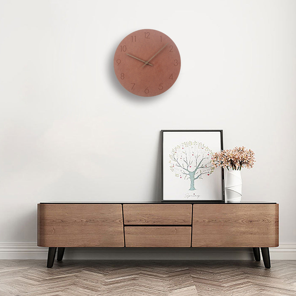 Minimalist Silent Wall Clock 29 cm - Modern MDF with Walnut Hands